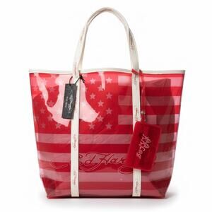 Ed Hardy Tote Bag Red Star Stripe Clear Vinyl New With Tags
